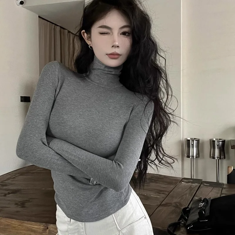 Winter Women Classic Basic Turtleneck Tops Lady Comfortable Thermal Long Sleeve Clothes Female Retro Versatile Elastic Pullover