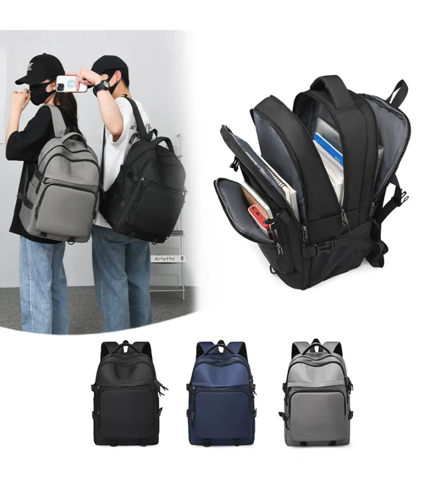 Black multi buckle large capacity backpack anti splash multi compartment for student daily school outdoor short trip