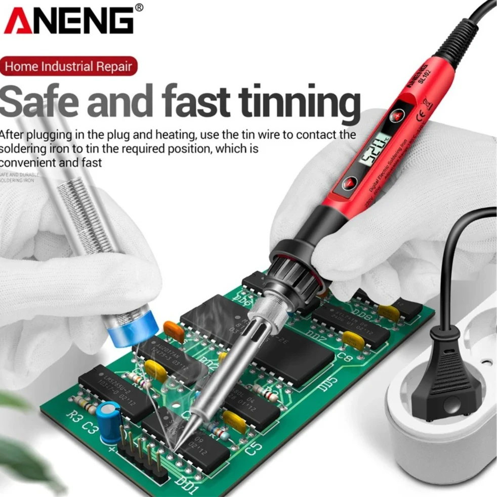 

ANENG SL102 Electric Soldering Iron Adjustable Temperature 110V/220V Professional Electrocautery Welding Repair Tool US/EU Plug