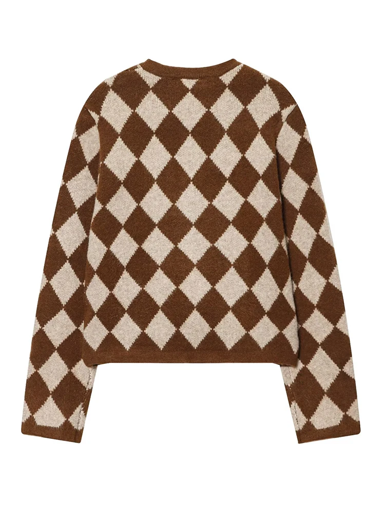 HH femmes mode décontracté polyvalent losange Jacquard tricoté manteau femme col rond amour simple boutonnage Cardigan haut à manches longues