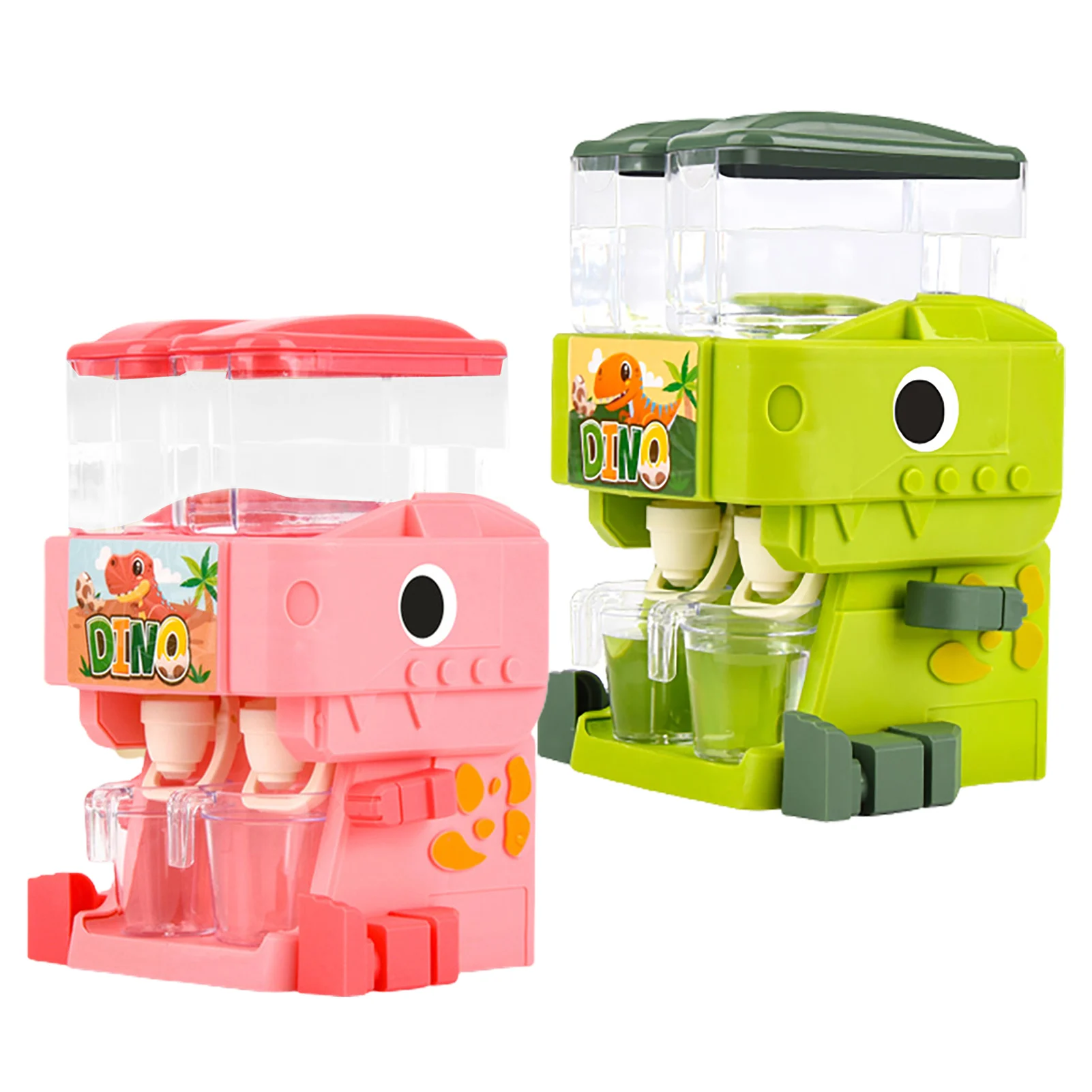 子供用恐竜デュアルウォーターディスペンサーおもちゃ、かわいいピンクとブルーの冷温水ジュース飲料噴水シミュレーションキッチンおもちゃ