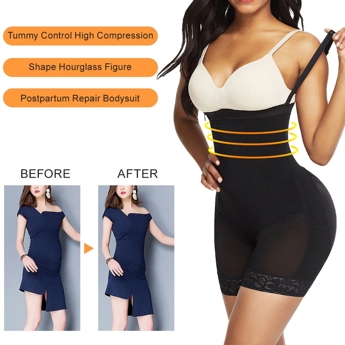 Waist Slimming Zipper Bodysuit Crotch Side Zipper Shapers Fajas Colombianas Shapewear For Women