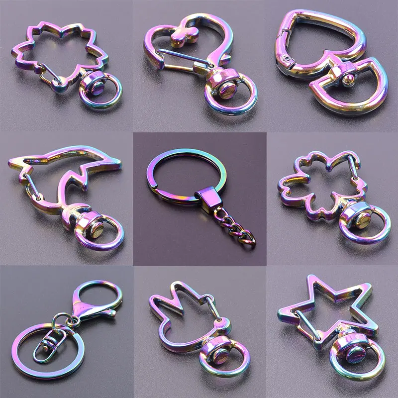 3pcs Alloy Electroplated Colorful Dolphin Fan-Shaped Cat Heart-Shaped Lobster Chain Keychain Handmade Diy Bag Key Pendant Gift