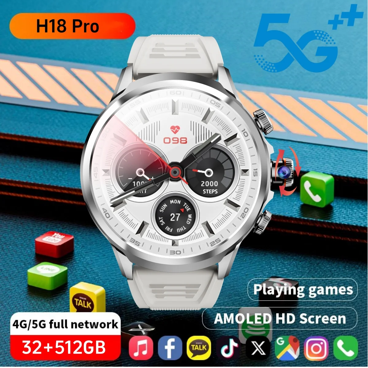 

ZestBolt H18 Pro Smartwatch 1.95inch Amoled Screen 5G Smart Watch With 190° Rotating Camera GPS WIFI NFC 512GB Rom App Download