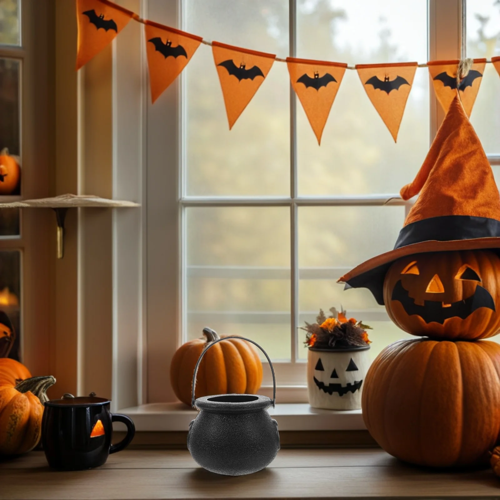 

Candy Bucket 10pcs Halloween Witch Cauldron Party Gift Basket Spooky Black Bucket