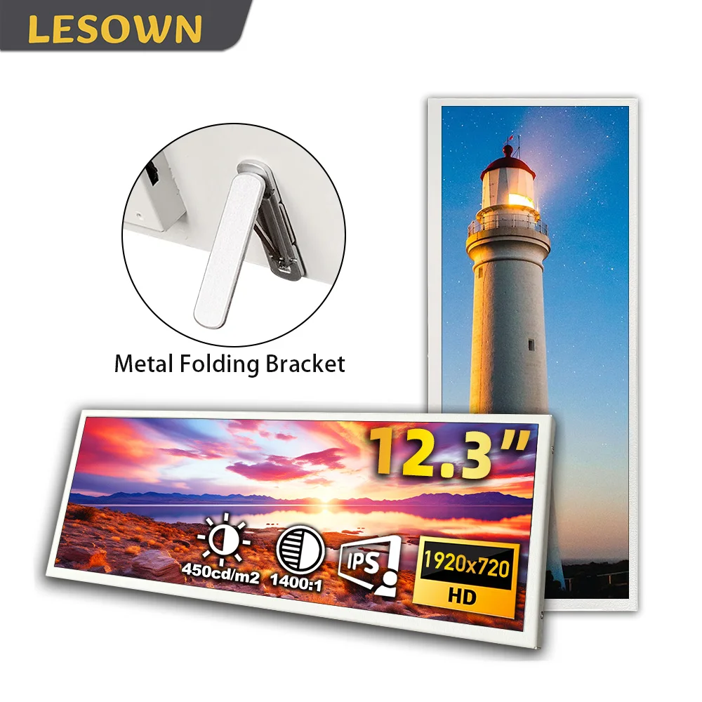 

LESOWN 12.3'' Ultra-Slim Auxiliary Portable Strip Monitor 1920x720 IPS Stretched Bar Display Extra Screen for Travel Laptop PC
