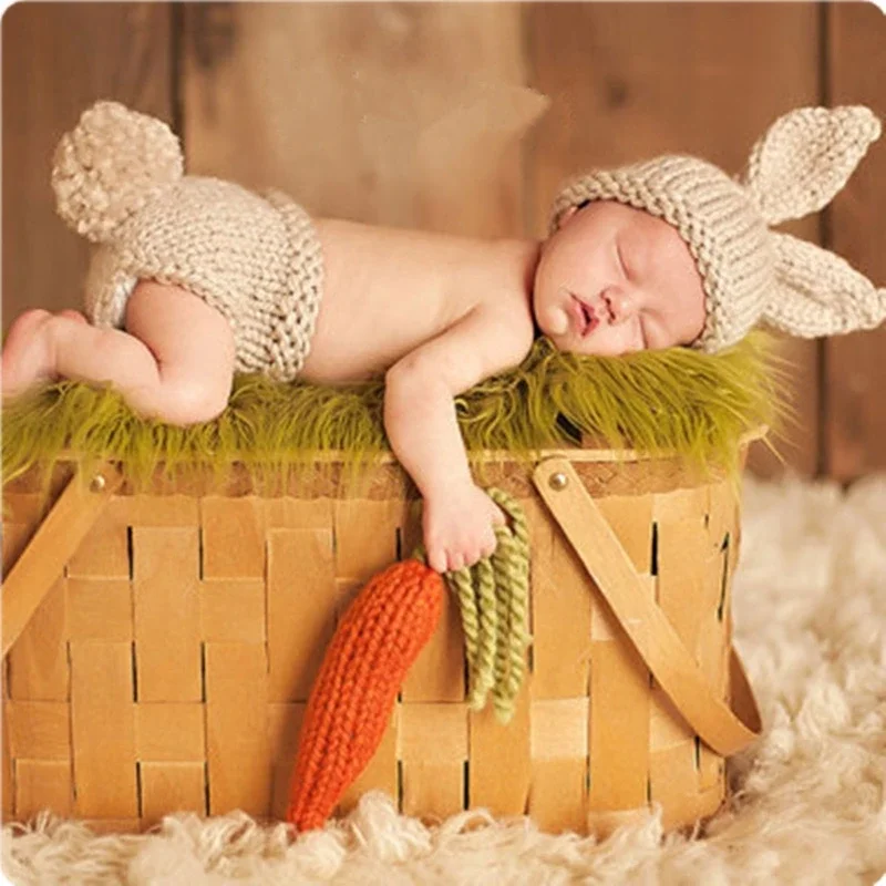 

Newborn Photoshoot Props Knitting Bunny Costume Set Underpants & Hat Baby Photo Props Clothes Photography Accessories