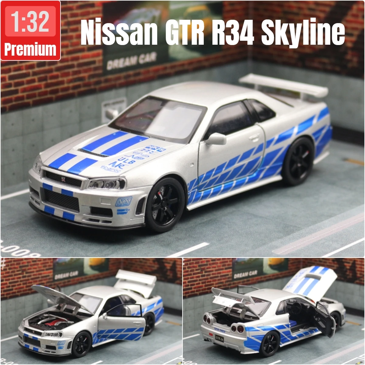 Игрушечный автомобиль Nissan Skyline GTR R34 - масштабная модель — фото товара