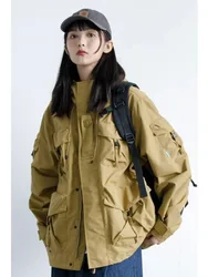 Multi-pocket Loose Casual Outdoor Coat Women Waterproof Windbreaker Cargo Jacket Streetwear Cityboy Unisex Casual Outerwear