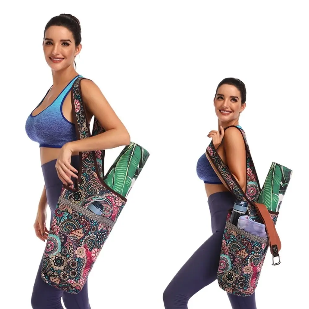 Yoga Storage Bag Cashew Flower Yoga Bag Canvas Ethnic Yoga Mat Bag Fashion Casual Sports Mat Bag Pilates