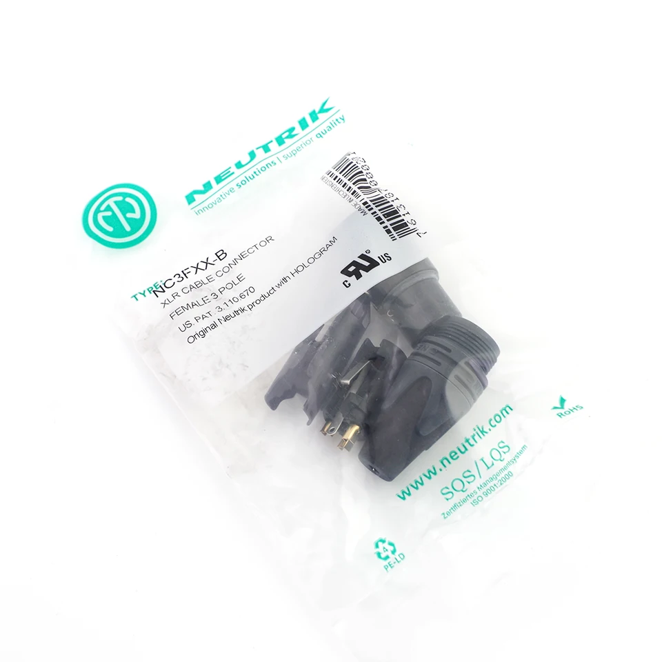 Switzerland Original neutrik Nc3fxx-b 3pole XLR Female Connector with Black Metal Housing and Gold ContactsIndependent Packaging