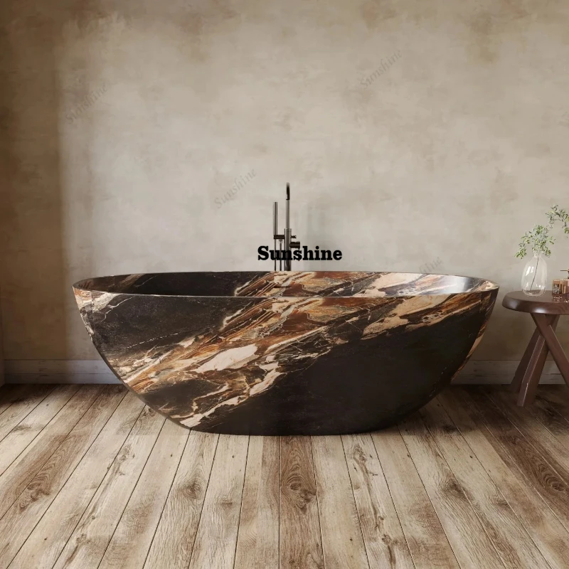 

Отдельностоящая ванна из коричневого мрамора Positano, овальная глубокая ванна 1,8 м для двоих, легко чистится и долговечна, для роскошных отелей и домашних ванных комнат