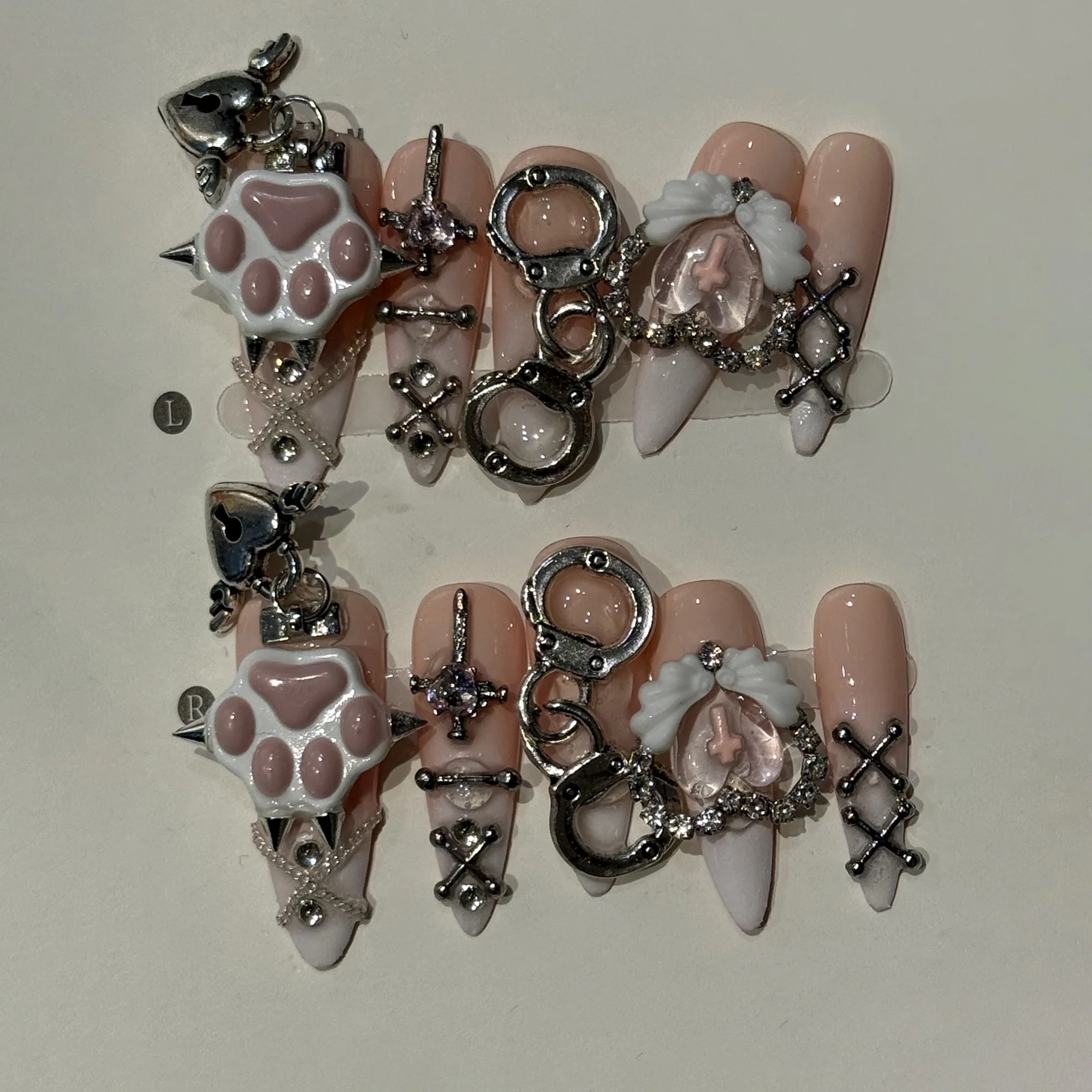 

10pcs/set Spice Girl Y2K Handmade Press on Nails Pink Stiletto False Nails with 3D Decorations Накладные Ногти 네일팁 Uñas Postizas