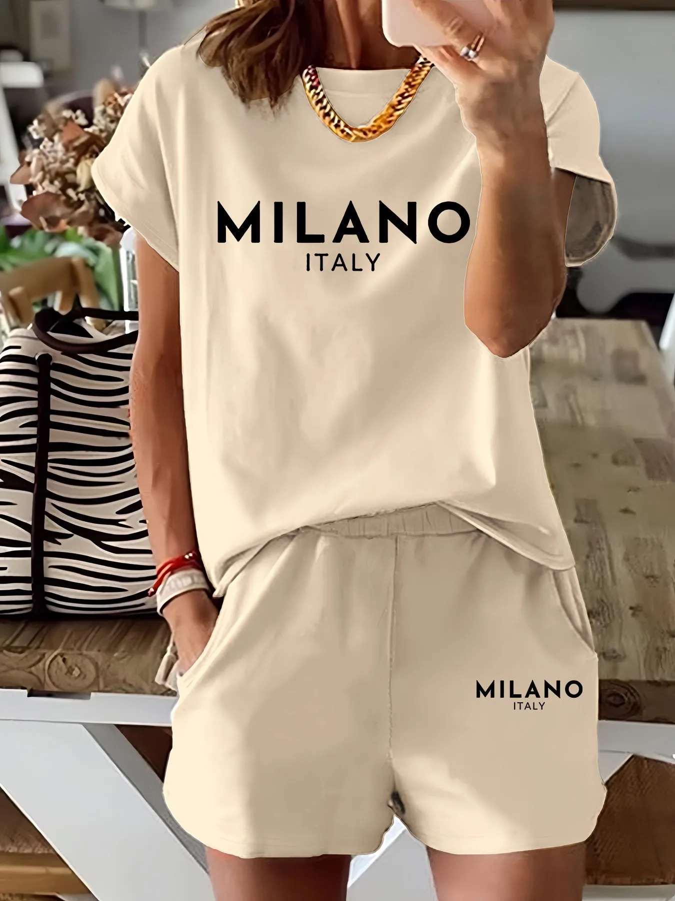 2026 Summer Women's Suit Fashion Sporty Comfortable Soft 3D Letter Pattern Print Stylish and Versatile Casual Wear