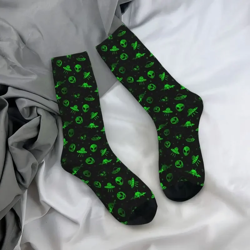 Homens e mulheres respirável impressão 3D Socks Futebol, UFOs bonitos e Aliens, Masculino Sports Socks