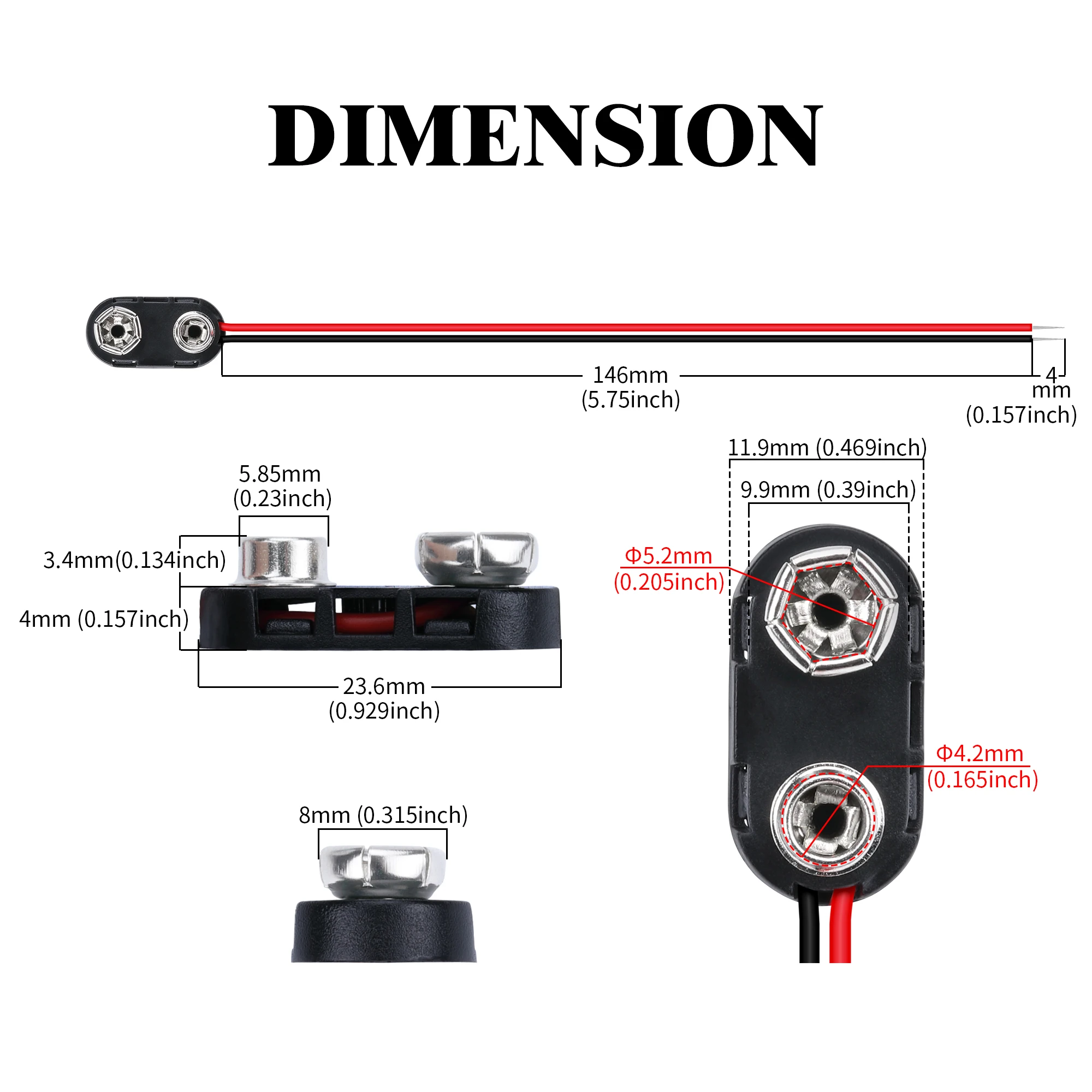 5 قطعة I-نوع 9 فولت موصل البطارية 9 فولت مشبك بطارية 9 فولت مشبك بطارية موصل مع سلك وإبزيم صلب البلاستيك الإسكان