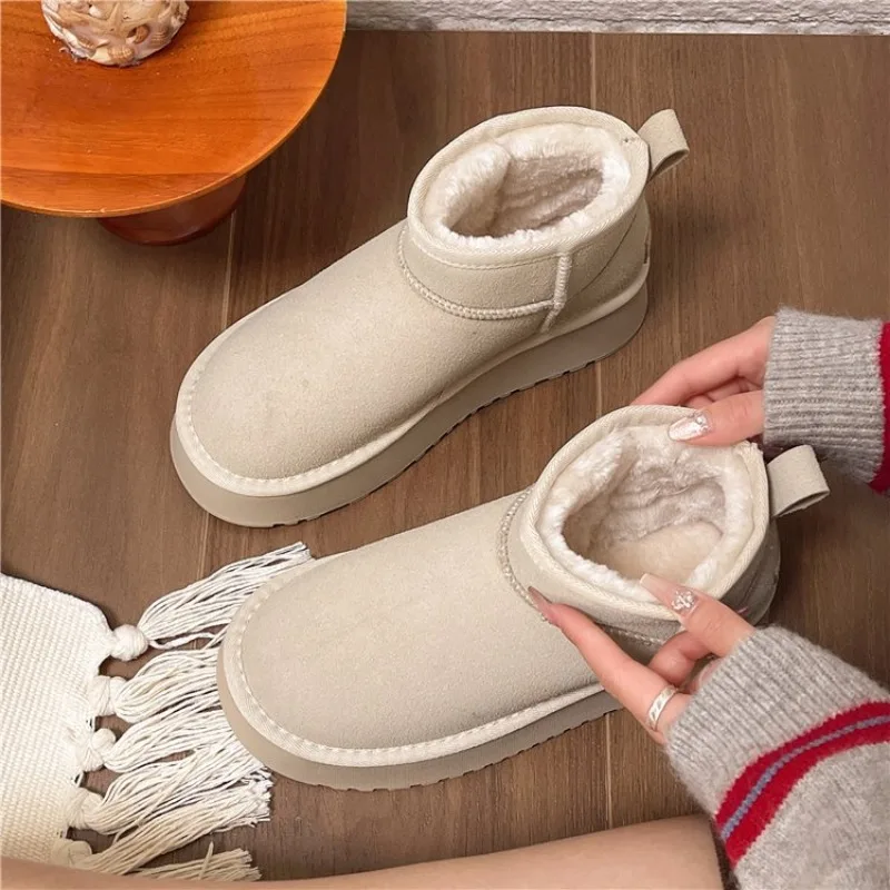 

New Snow Boot Style Short Mini Winter Sheepskin Boots Women Waterproof Natural Wool Ankle Boots Fur Lined Ankle Warm Flat Shoes