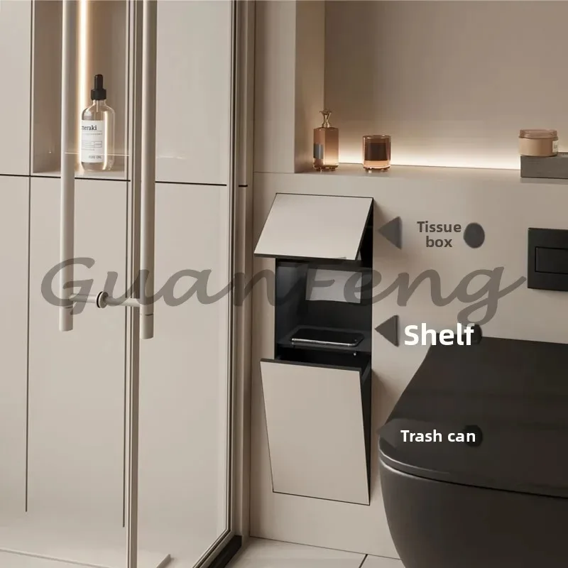 Recessed Wall Concealed Bathroom Niche 304 Stainless Steel, Integrated Hidden Trash Bin and Tissue Holder for Toilet Restroom