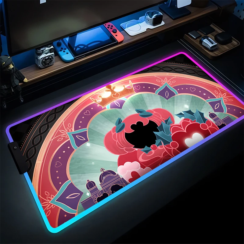 LED tapis de souris bureau PC biscuits Run Kingdom tapis de bureau RGB mignon Anime Gamer clavier tapis de Table ordinateur portable accessoires de jeu tapis de souris