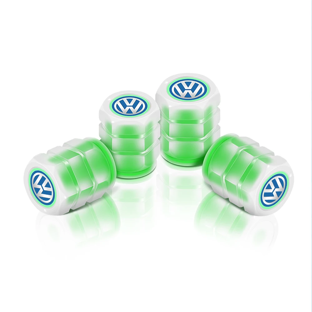 4Pcs/set Fluorescent Green Car Tire Valve Caps Dust-proof Covers Decoration For VW Volkswagen Jetta Golf Beetle GTI Accessories