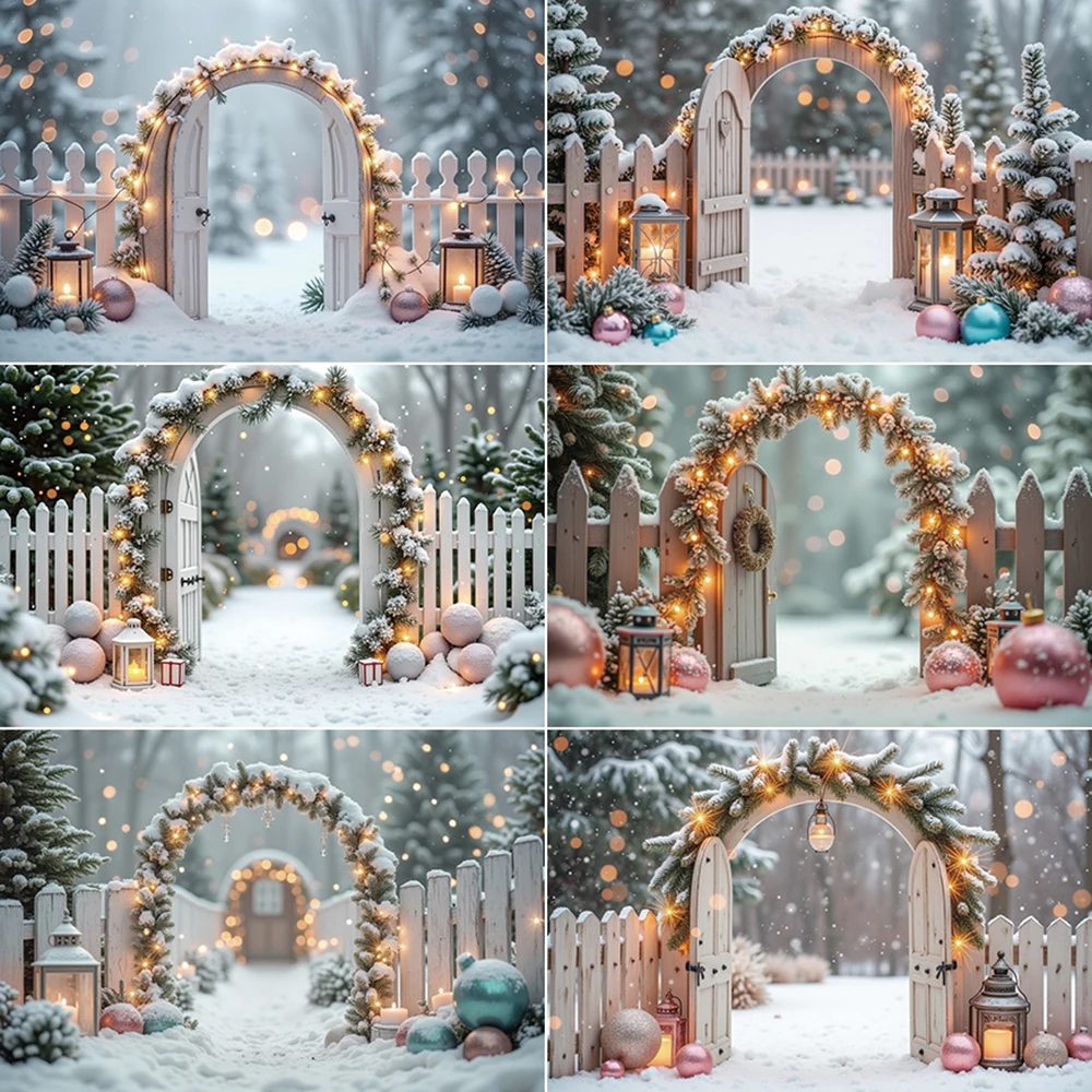 

MOON.QG Christmas Garden Door Background Photography Ball Snow Light Bokeh Photocall Backdrop Baby Studio Photobooth Accessories