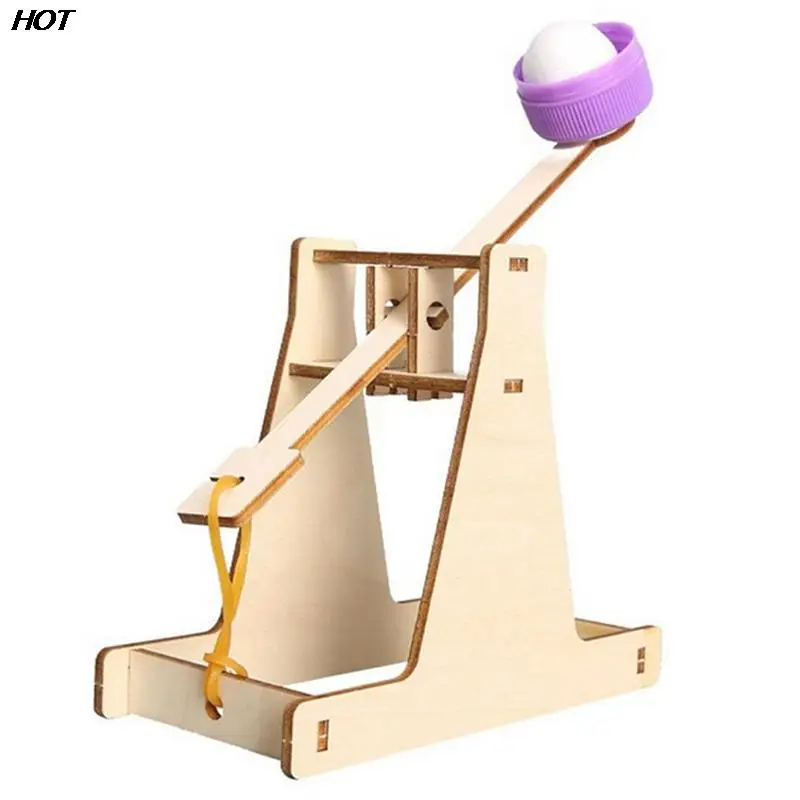 DIY Assembly Wooden Trebuchet Catapult Vehicle Model Kits Children Kids Scientific Experiment Small Physical Invention Toy Gift