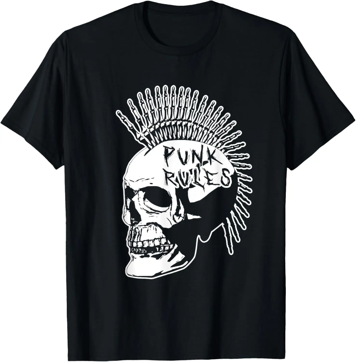 

Punk Rock Rules Heavy Metal Skull Punker Rocker Mohawk Music T-Shirt Motorcycle