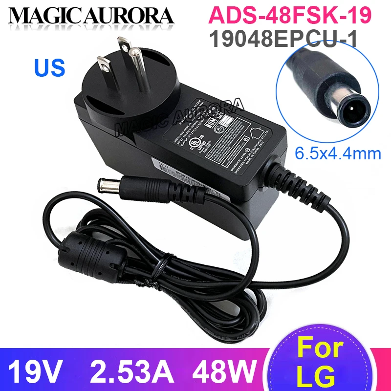 Eua Plug Adaptador ac 19 19048epcu1 Ads48fsk-19 v 2.53a 48w Carregador para lg 27gl83a 27gl63t 27gn750-b 23cav42k-b 34wn650 32gp83b