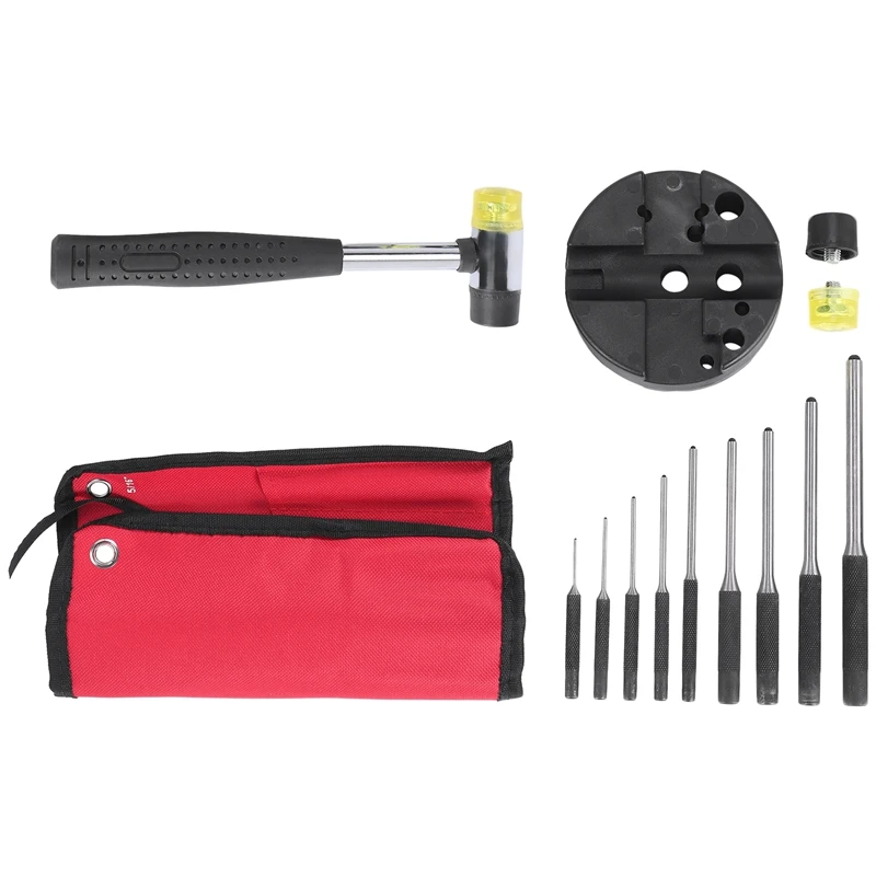 Roll Pin Punch Set With Storage Pouch,Smithing Punch Removing Repair Tools,With Bench Block Pin Punches And Hammer