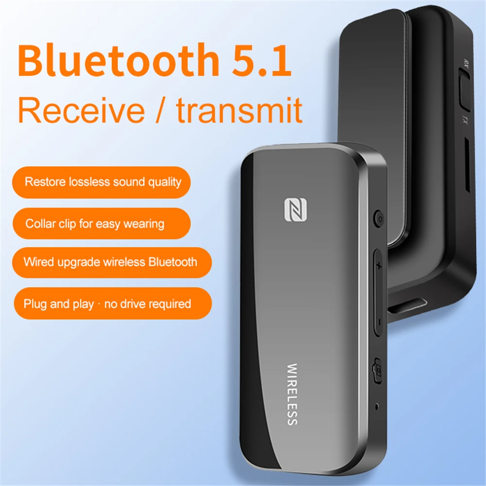 Wireless Bluetooth Receiver Transmitter NFC BT5.1 Car Bluetooth Kit Collar Clip Design Stereo Sound TF Photographing Function