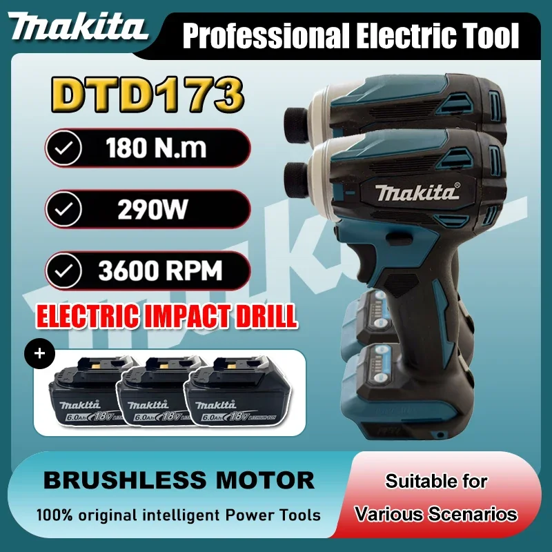 

Бесщеточный электрический шуруповерт Makita DTD173 для авторемонта, ударный шуруповерт с крутящим моментом 220 Н·м, электроинструмент для Makita 18В