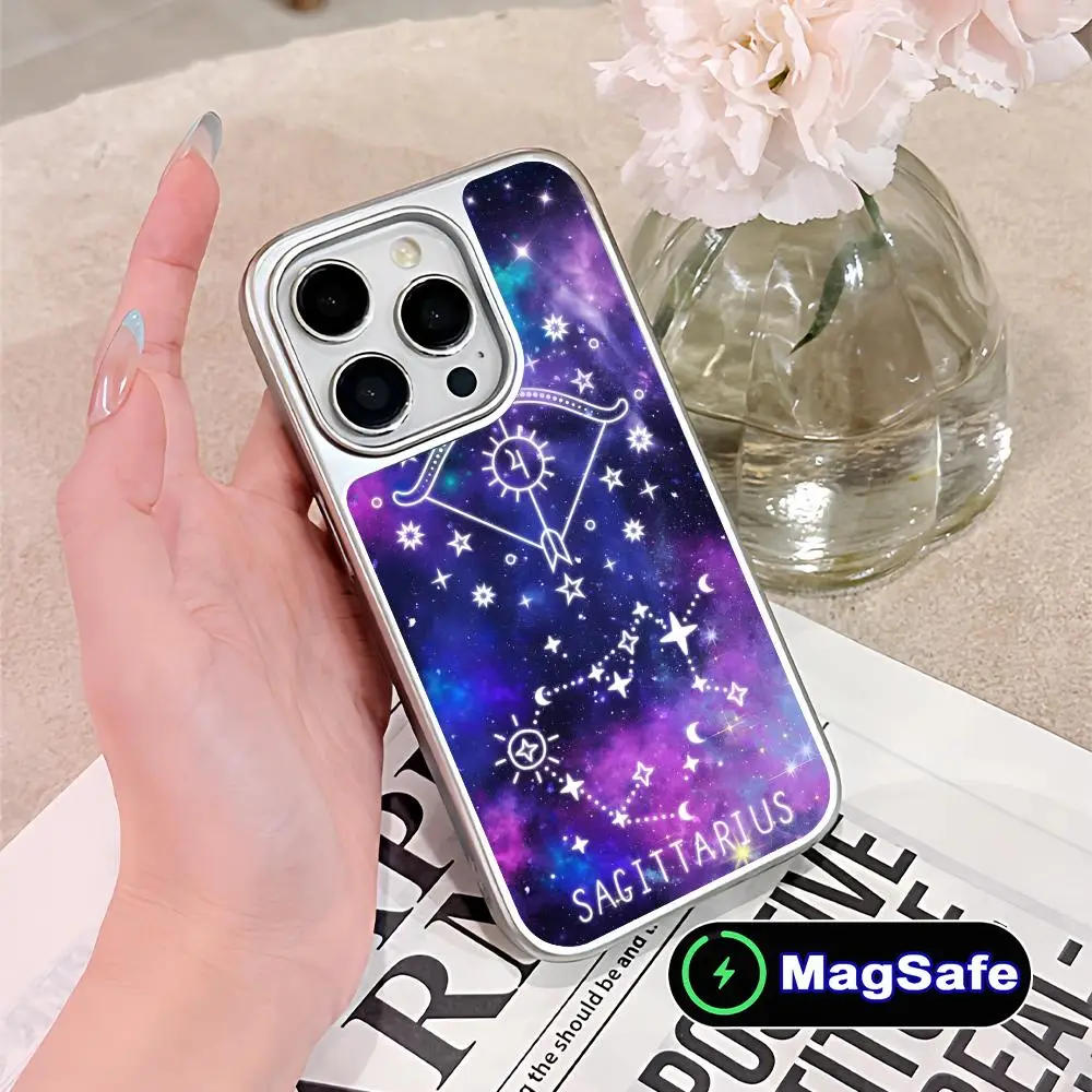 

Чехол для телефона с изображением знака зодиака Стрелец для iPhone 17 16 15 14 13 12 11 Air Pro Max Plus, с серебряным покрытием, цветной, с поддержкой MagSafe