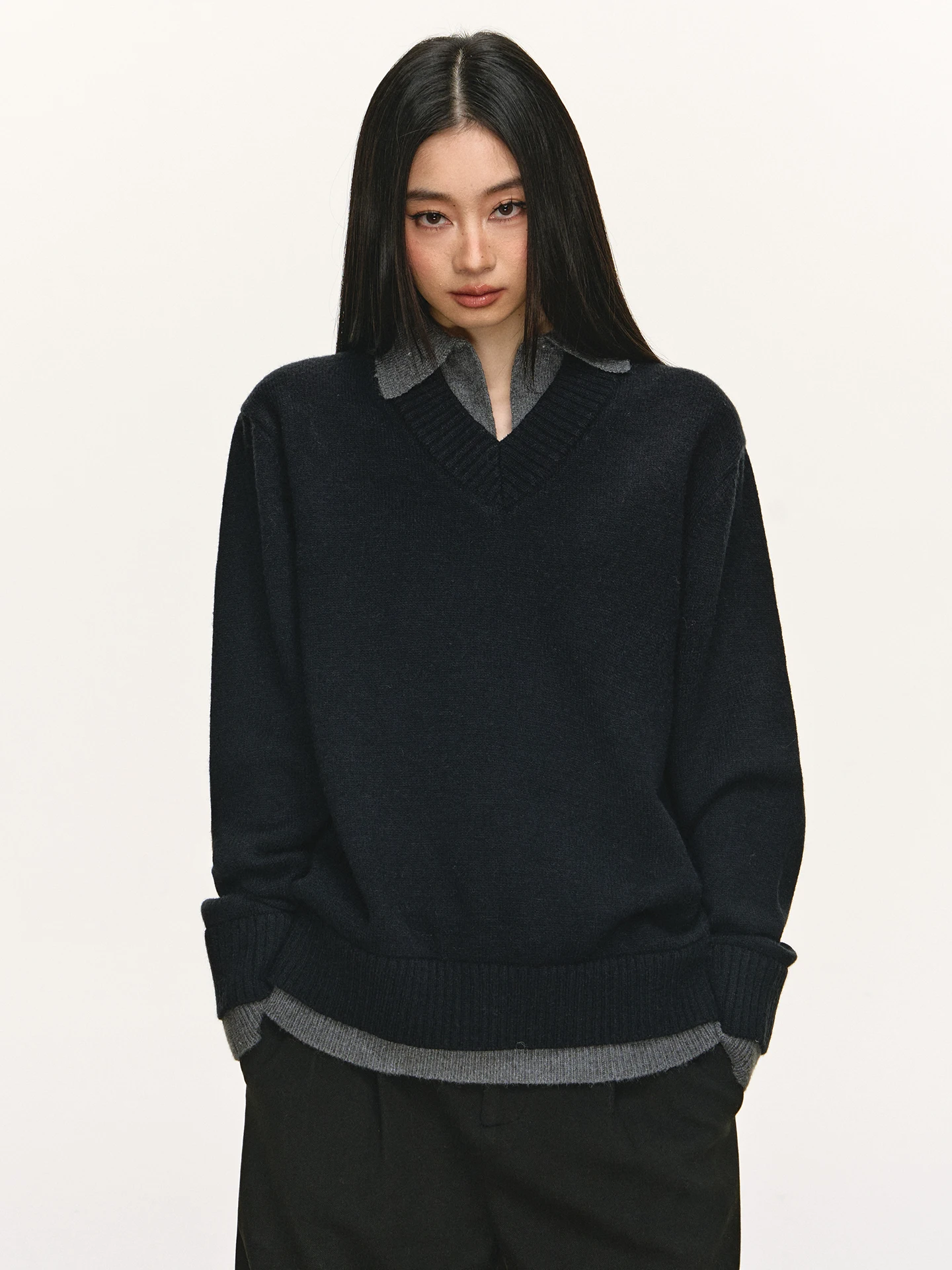 

Anna Aneae повседневный вязаный свитер Sle Ne, свободный длинный свек, весенне-осенний женский модный искусственный трикотаж из двух предметов