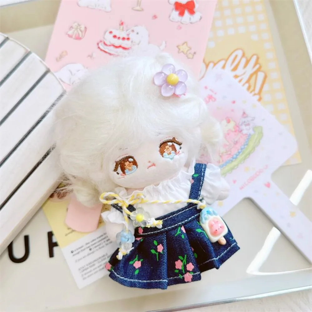 Shoulder Strap Skirt 10cm Cotton Doll Suits Dress Up White Top Cotton Doll Dress Denim Outfit Plush Toy Clothes Children's Gift