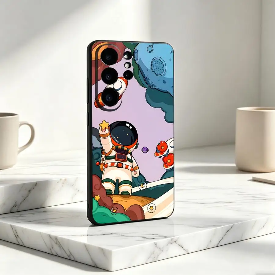 Cartoon Rocket Astronaut Case for Samsung Galaxy S26 Note 20 10 Ultra S22 S20 FE S24 Ultra S25 Edge S21 Plus S23 Phone Cover
