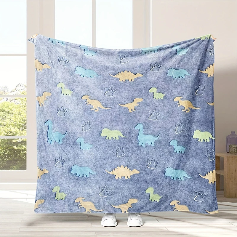 Children's Cartoon Luminous Dinosaur Blanket with Coral Velvet for Warmth Softness and Comfort Boys' Dinosaur Gift Home Blanket