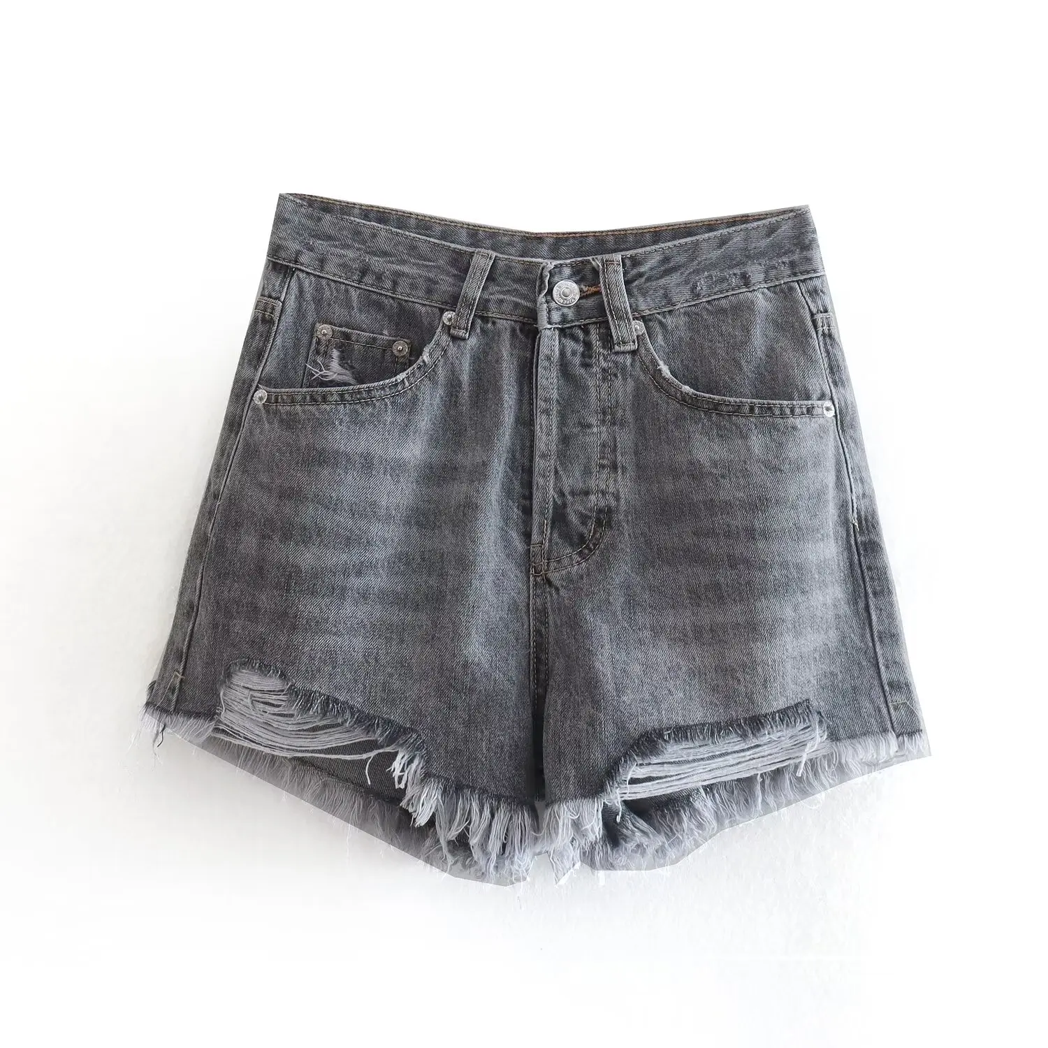 

Women 2024 spring new fashion five-color ripped high waist Denim shorts chic pocket button style Joker shorts Mujer