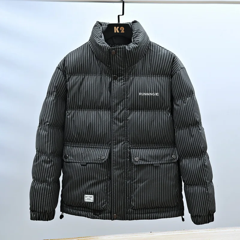 男性用ホワイトパンクダウンコート,カジュアルストライプ,暖かい冬のジャケット,高品質のパッド入りパーカー,新しいコレクション