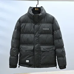 New in White Dunk Down Coats Men Casual Striped Warm Winter Men's Cold Jackets High Quality Padded Parkas for Men Clothing