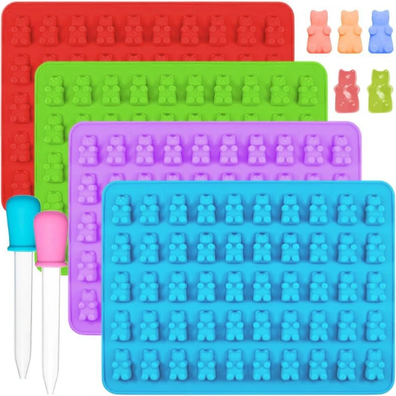 Candy Silicone Chocolate Mold Baking Supplies DIY Fudge Chocolate Candy Making Molds 50-cell Gummy Bear Mold With Dropper Pastry