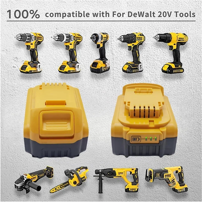 100% Dewalt 전동 공구용 정품 lpega 배터리, DCB206 20V 배터리, DCB206 20V 배터리, DCB205 DCB200 DCB204-2, 12000mAh 20V