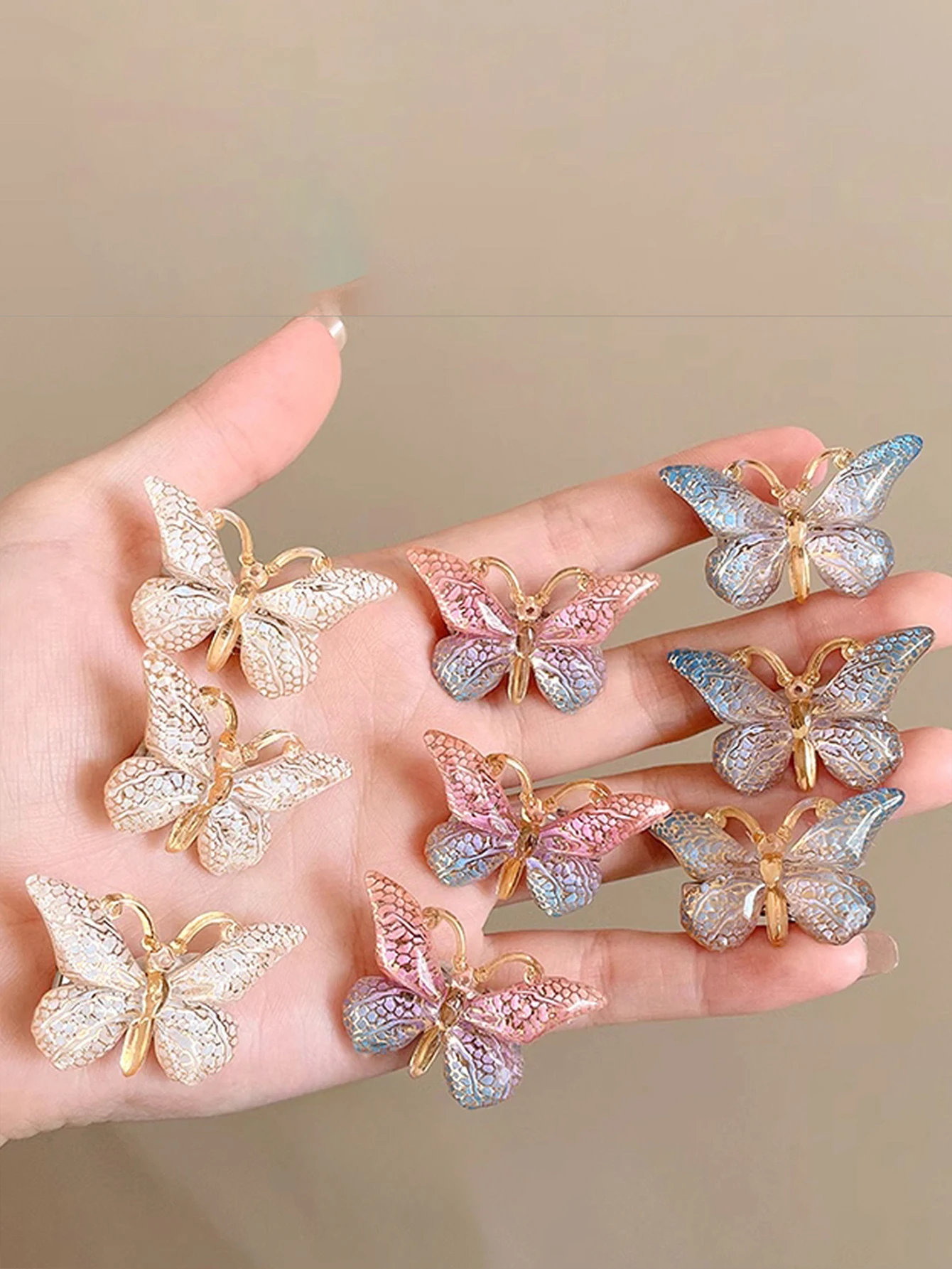 10pcs Girls Color gradient artificial butterfly hairpin, random color cute sweet fairy style hairpin, for girls hair decoration