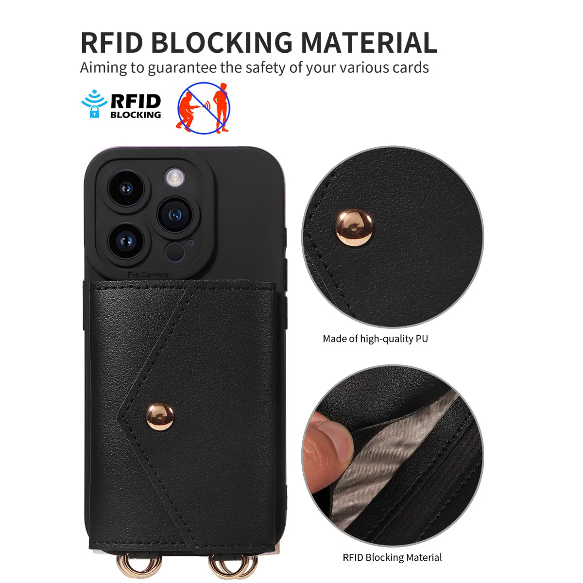 Faux Leather Phone Case for IPhone17 16 15 14 13 12 11 X XS XR 8 7 6 E Pro Max Plus Mini Wallet Protective Cover with Lanyard view 2