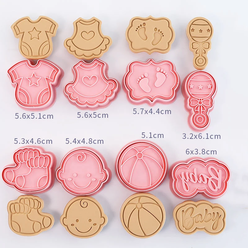 8 Pcs/Set Baby Theme Biscuit Mould Cookie Cutter 3D Cartoon Biscuits Mold Plastic Baking Cookie Stamp Cookie Decorating Tools