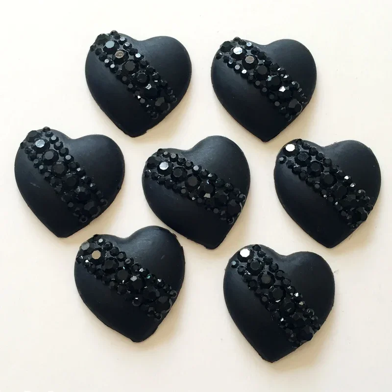 20pcs  20mm DIY black heart-shaped resin rhinestones wedding accessories scrapbook gift resin drill-A238