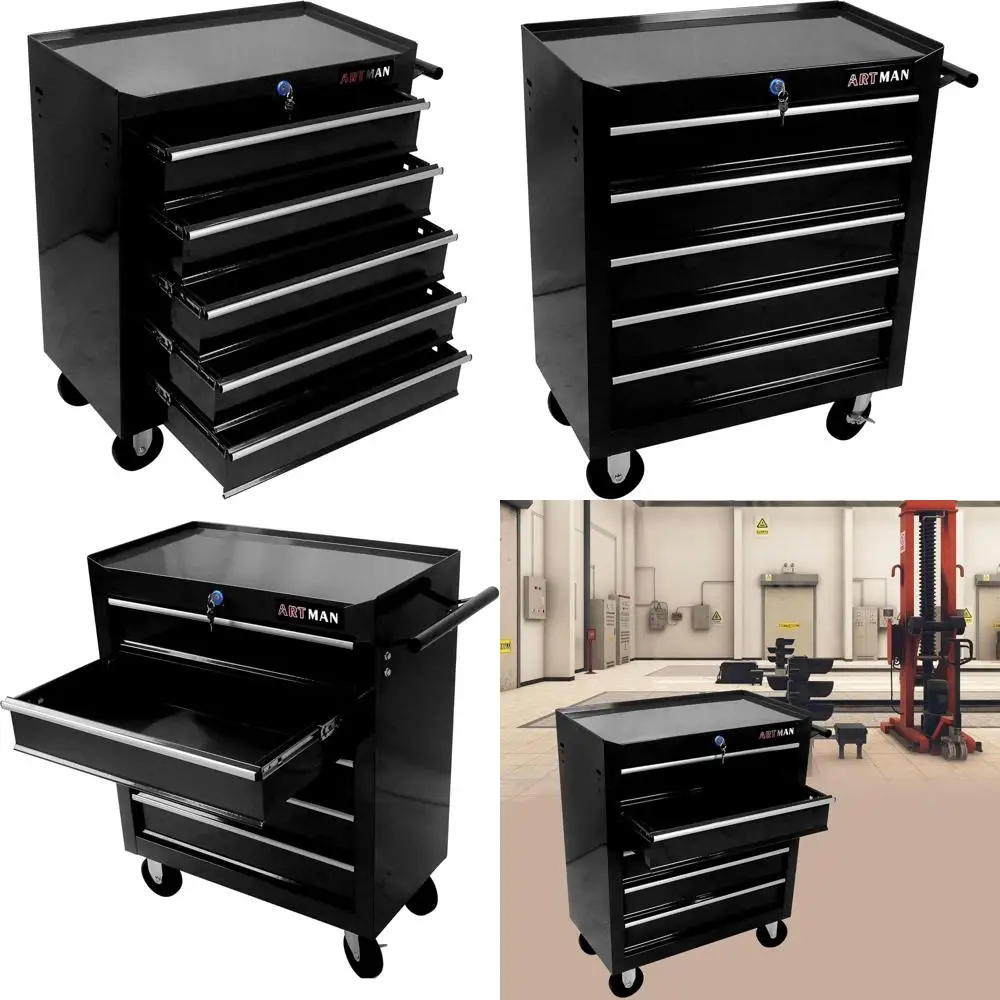 

CHARMMA 5 Drawer Mobile Tool Chest with Lock, 24.25x12.99x29.33in, Garage Storage Cabinet on Wheels