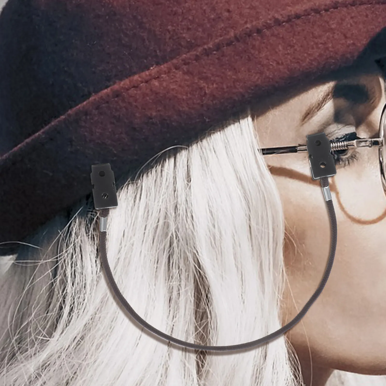 

2Pcs Anti-Lost Eyeglass Strap with Hat Clip Windproof Glasses Holder for Outdoor Activities Secure Fit Eyewear Accessory Brown