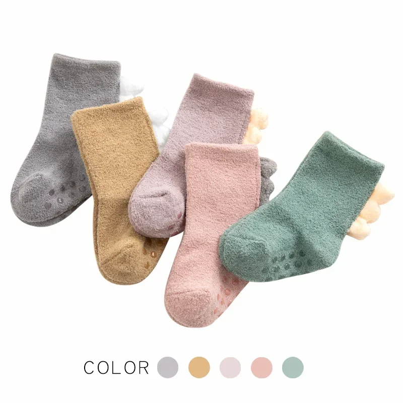 Winter Thicken Terry Soft Coral Fleece Baby Socks Dinosaur Shape Infant Warm Cute Todder Floor Non-slip Sock Boys Girls Kids