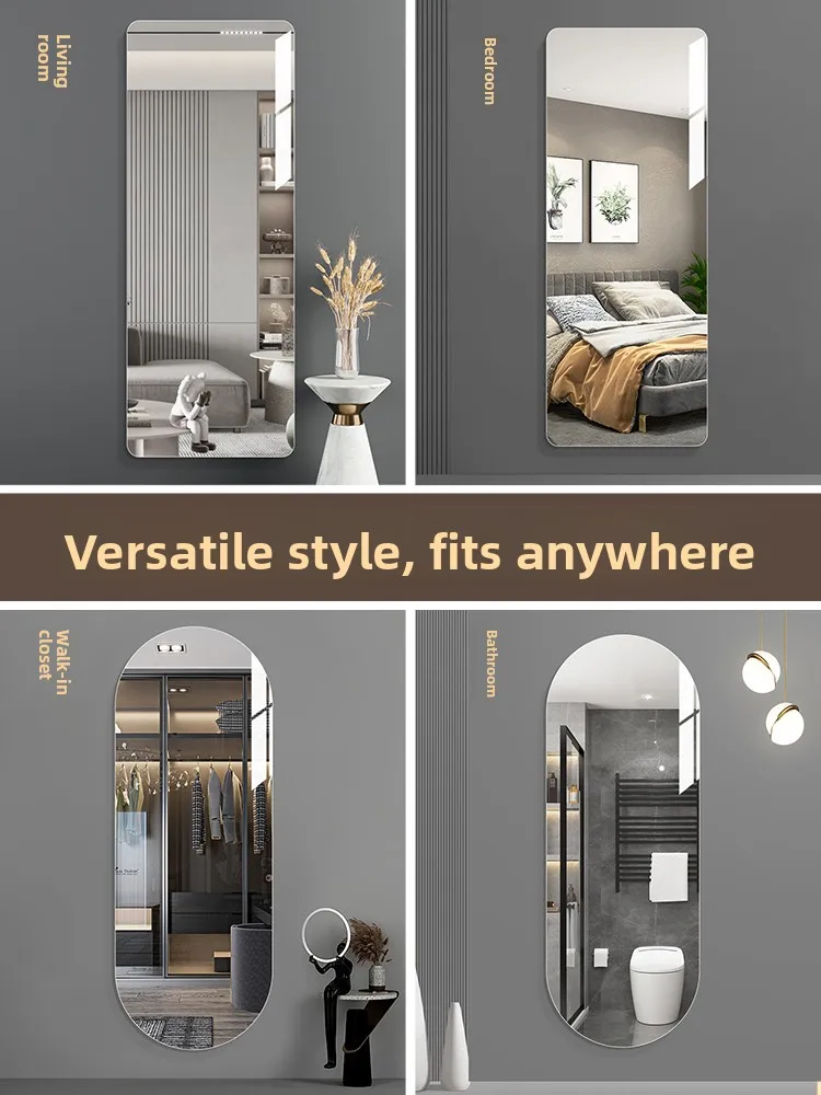مرآة أكريليك كاملة للجسم، ملصق حائط، مرآة أرضية للحمام، مرآة ديكور عاكسة بتصميم عصري بسيط، غير محمولة #4