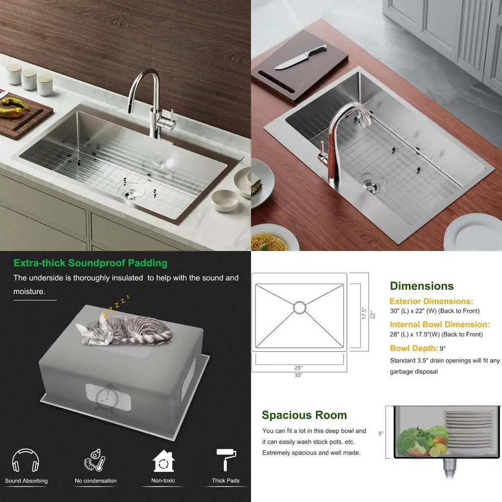 

30 Inch Farmhouse Style Top Mount Kitchen Sink with Sink Protector, 18 Gauge Stainless Steel, Workstation Sink for Modern Kitche